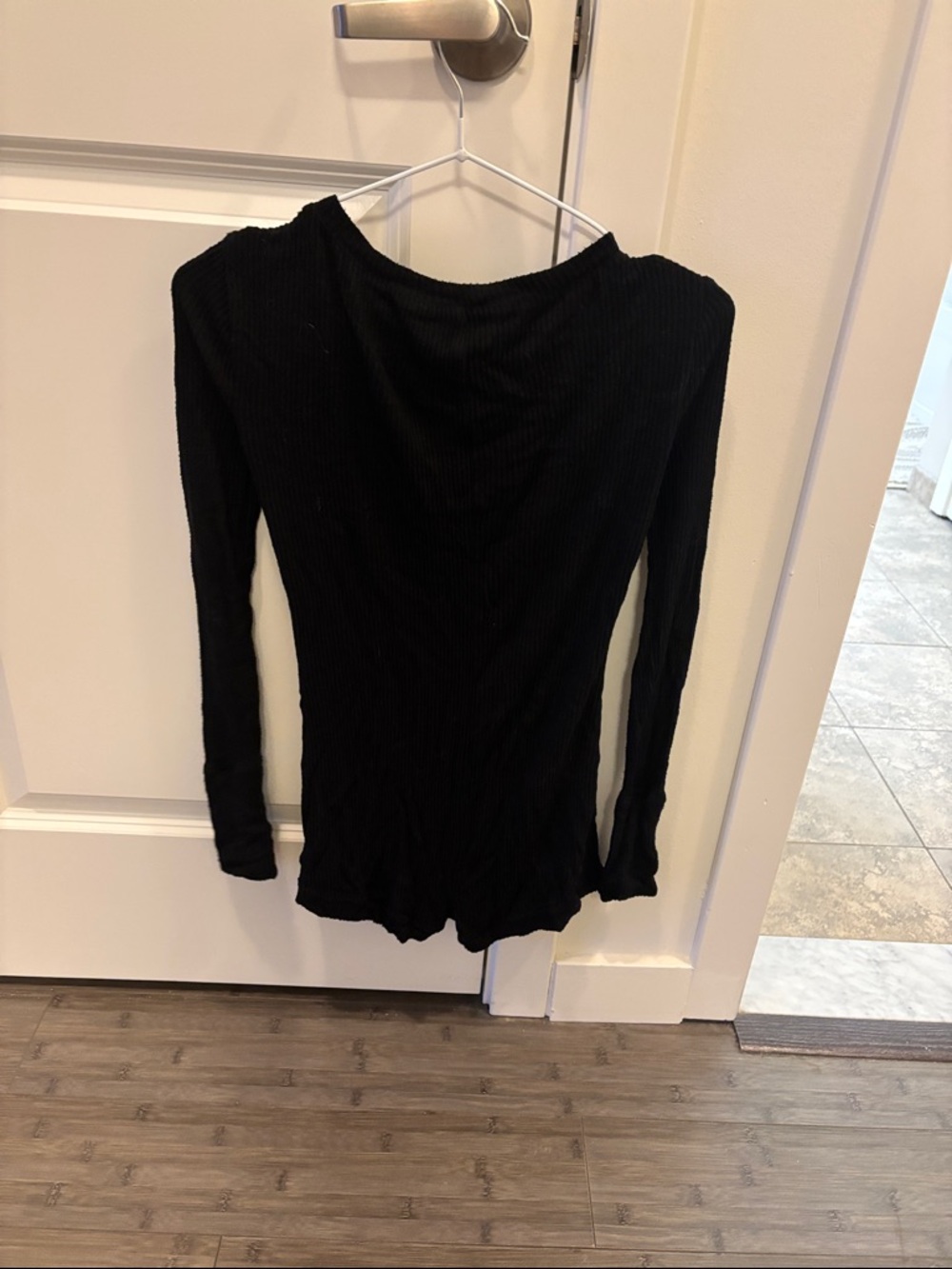 Urban Outfitters Black out from under Ribbed Long-Sleeve Henley Romper v neck - Picture 5 of 5